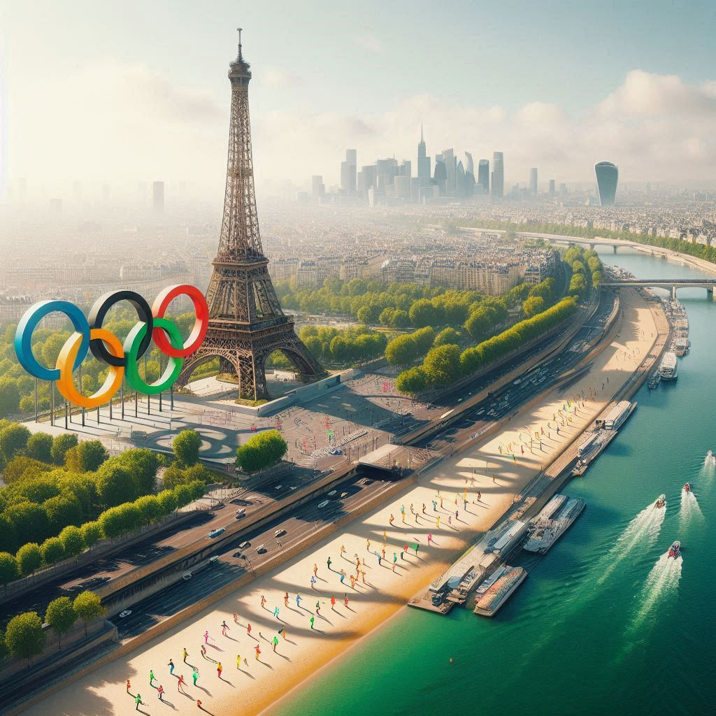 Paris Olympics 2024 with Eiffel Tower and Olympic rings